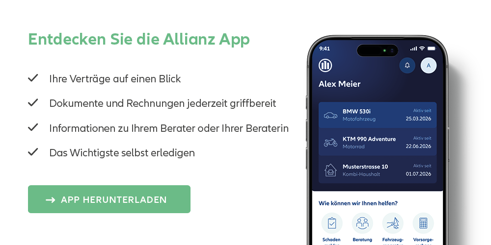 Allianz App auf einem Smartphone zur digitalen Verwaltung von Versicherungen und Schäden.