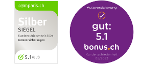 Comparis Gütesiegel: 5.3 und Bonus Gütesiegel: 5.1 für Allianz Autoversicherung