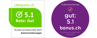 Comparis Gütesiegel: 5.3 und Bonus Gütesiegel: 5.1 für Allianz Autoversicherung