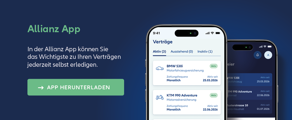 Allianz App auf einem Smartphone zur digitalen Verwaltung von Versicherungen und Schäden.