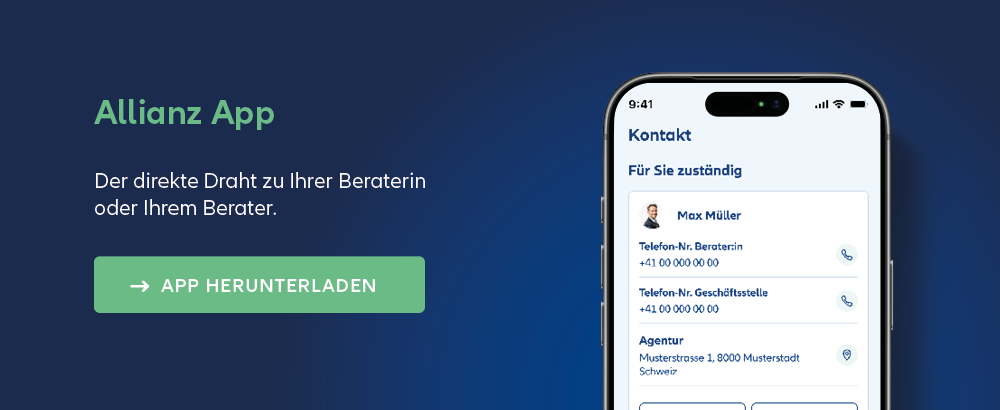 Allianz App auf einem Smartphone zur digitalen Verwaltung von Versicherungen und Schäden.