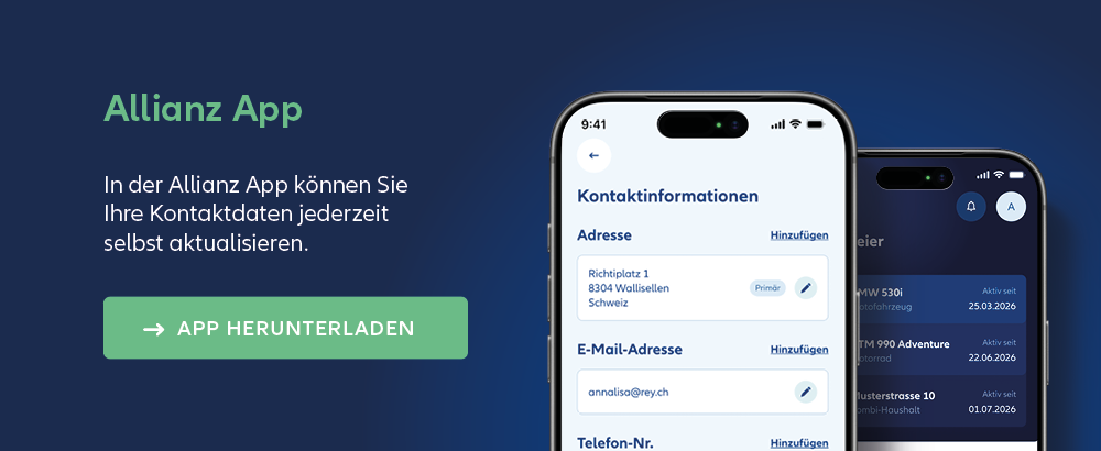 Allianz App auf einem Smartphone zur digitalen Verwaltung von Versicherungen und Schäden.