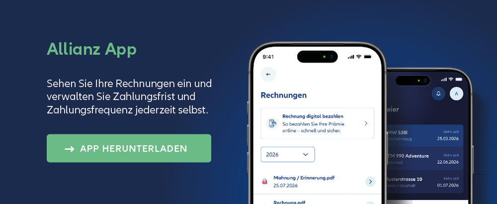 Allianz App auf einem Smartphone zur digitalen Verwaltung von Versicherungen und Schäden.