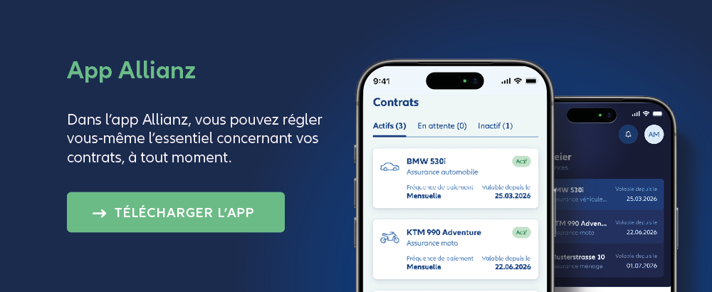 App Allianz sur smartphone pour la gestion numérique des assurances et des sinistres.