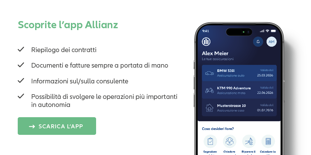 App Allianz su smartphone per la gestione digitale delle assicurazioni e dei sinistri.
